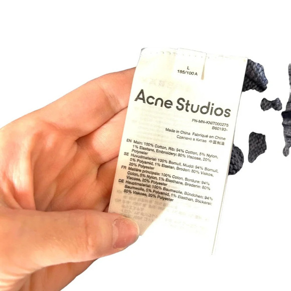 Acne Studios Sweater Peace Sign Embroidered Jumper Knit Blue Size Large *Damaged - Picture 10 of 13